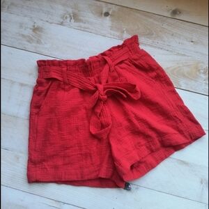 Knox Rose Shorts Womens XS Rebel Red Floral Eyelet Tie-Waist Cotton Paper Bag